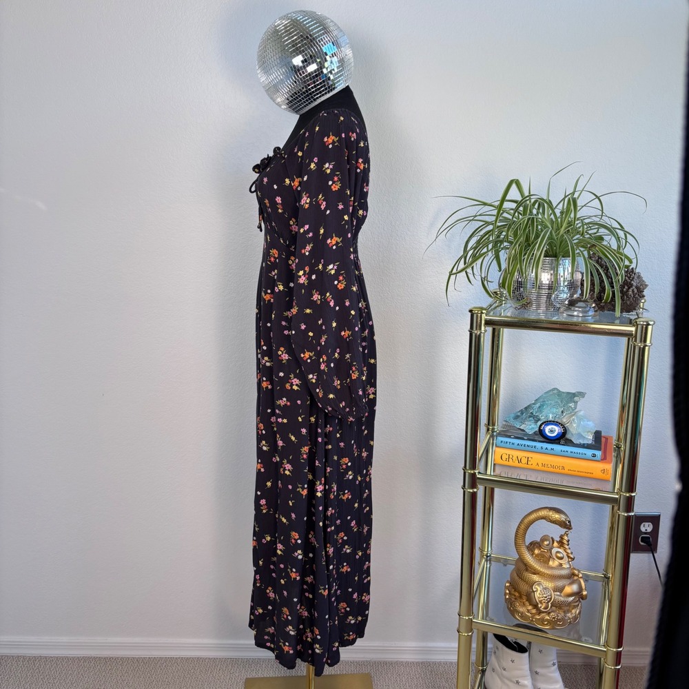Billabong Floral Maxi Dress, Black XS, Long Sleeve Boho Prairie Cottage whimsy - Picture 4 of 16